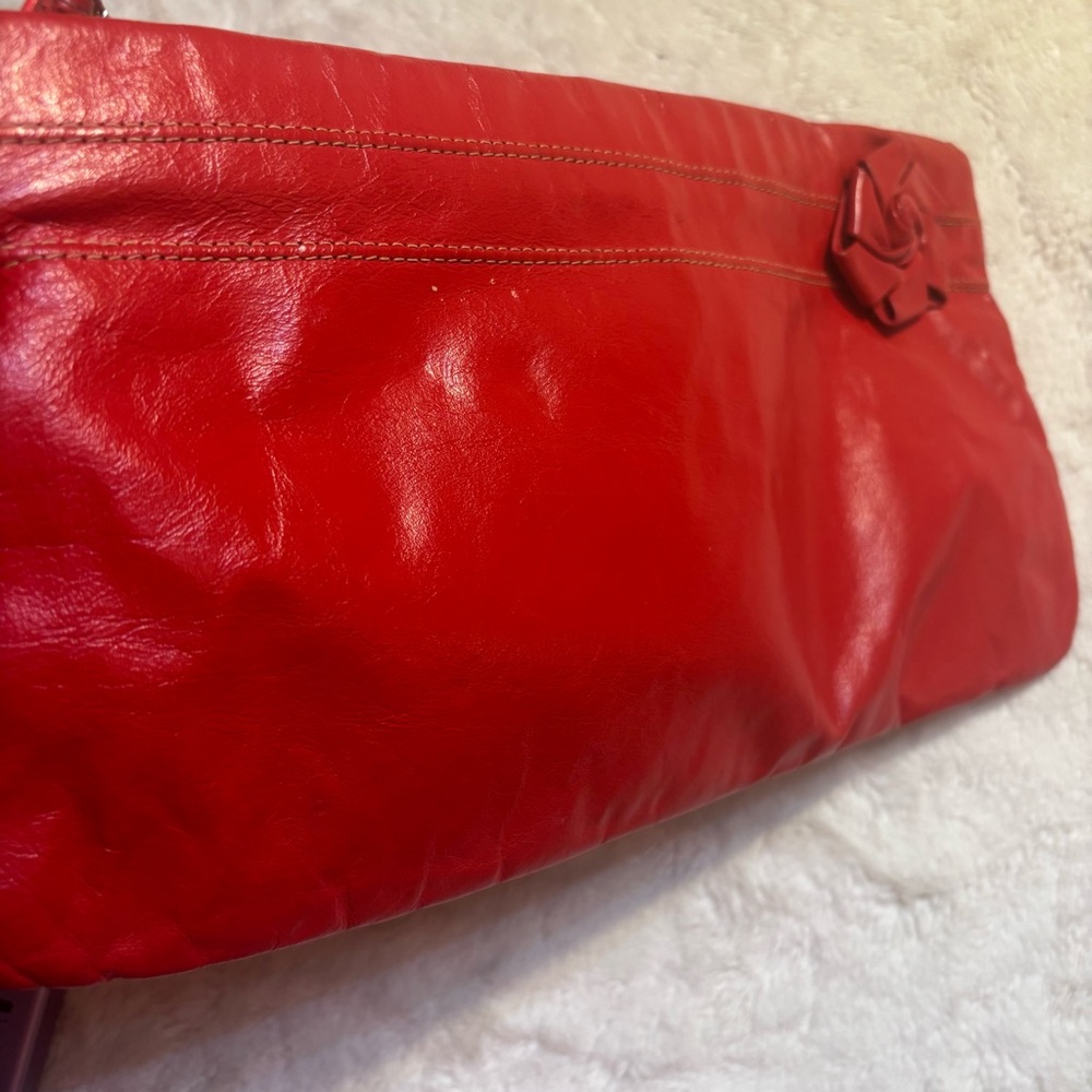 Vintage Clutch Red Faux Leather with 3D Floral Accent Zippered Close Classic - Picture 4 of 13